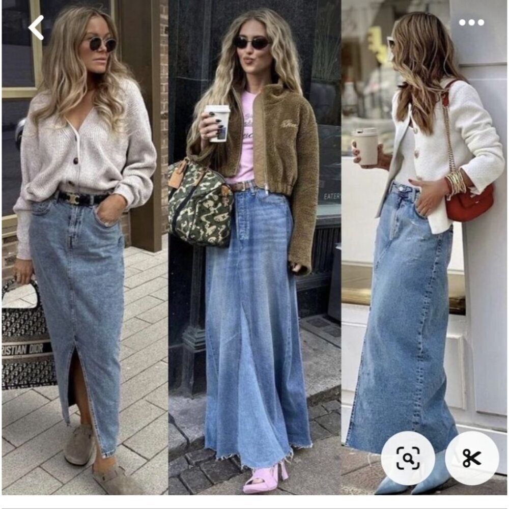 denim Maxi A-line denim Skirt with Slit 34"